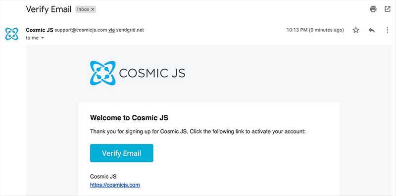 CosmicJS サインアップ画面